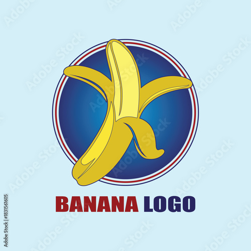 Peeled Yellow Banana Fruit in Blue Circle Logo