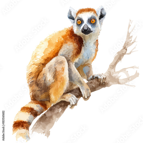 Lemur watercolor drawing vector, premium quality illustration on a clean white background.