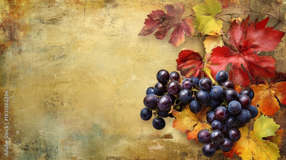 Obraz premium A picture of wine and grapes, perfect for posters, invitations, menus, or websites. It shows the autumn harvest and tasty food and drinks.