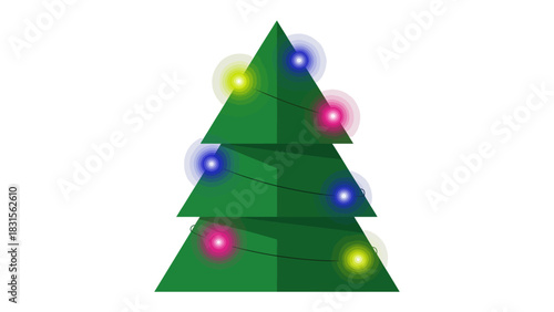 Festive Christmas Tree with Lights: A vibrant and cheerful illustration of a Christmas tree adorned with colorful lights, embodying the joy and anticipation of the holiday season.
