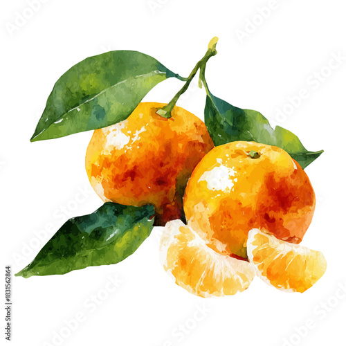 Watercolor painting of Tangerine, detailed and artistic vector illustration on a white background.