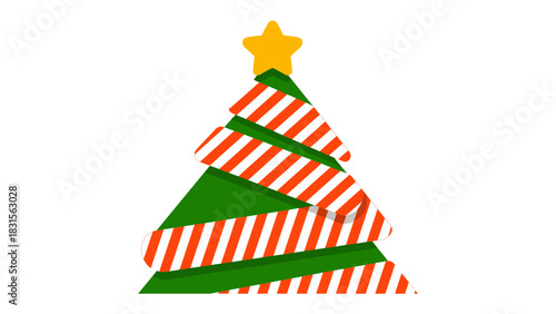 Festive Delight: A whimsical Christmas tree, adorned with playful stripes and a golden star, radiates holiday cheer and simple joy.