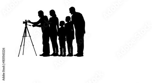 Family Silhouette Filmed by Cameraman on Tripod for Video Production