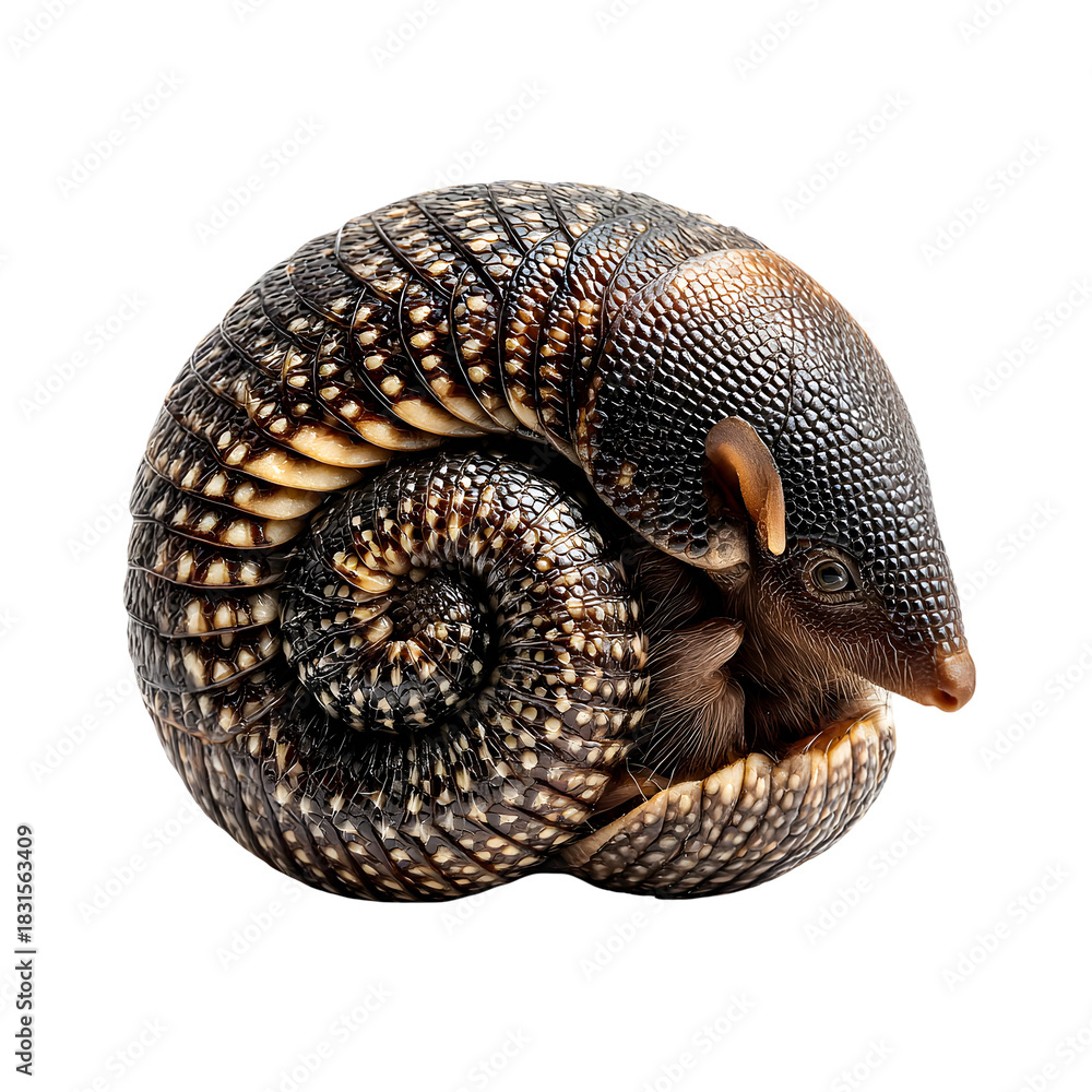 Obraz premium Detailed macro photograph of a coiled snail shell with intricate patterns isolated on transparent background