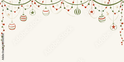 Festive christmas ornament garland with copy space for holiday greetings