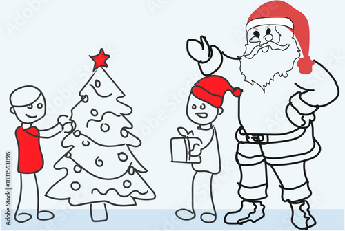 Children hung colorful ornaments on the Christmas tree with sparkling eyes and joyful laughter