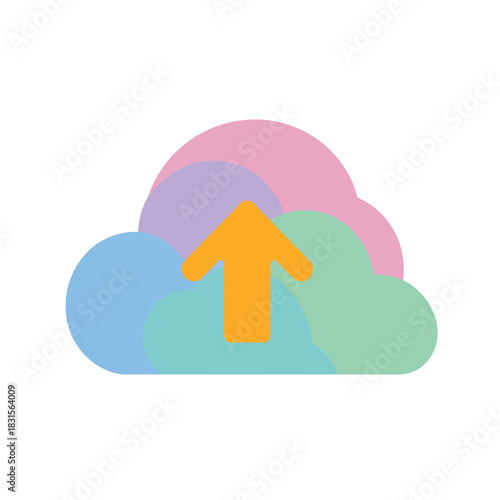 Flat design icon of a cloud with an upward arrow