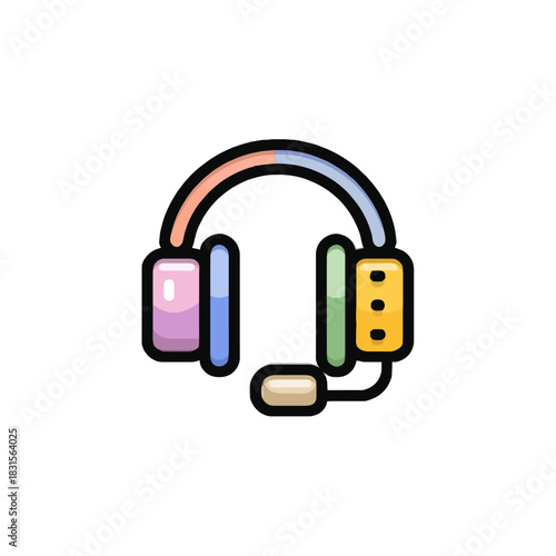 Flat design icon of a headset for customer support
