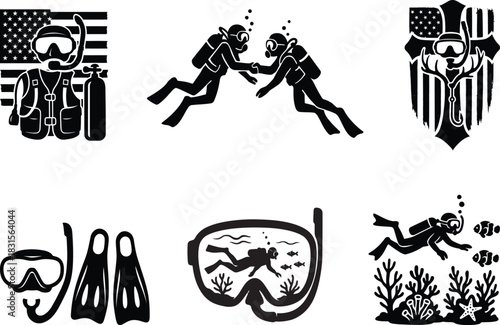Artistic scuba diving silhouette bundle set