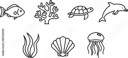 Underwater Life Icon Set ocean fish