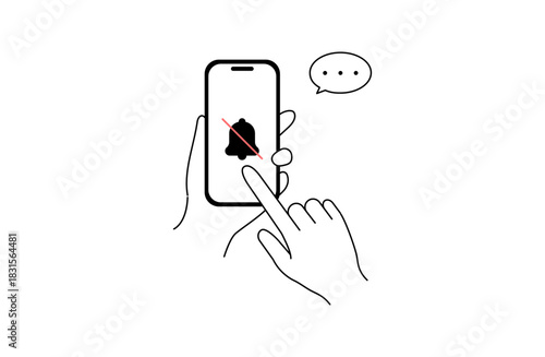 通知オフをタップする手のイラスト｜デジタルデトックス