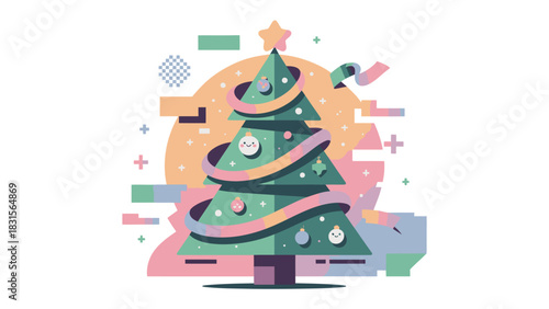 Festive Tree Celebration: An intricately designed festive tree, adorned with star, lights, and embellishments, bringing the Christmas spirit