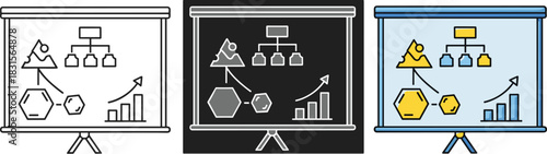 Presentation board isolated on white background showing business strategy, planning, and growth, emphasizing data analysis, and organizational structure