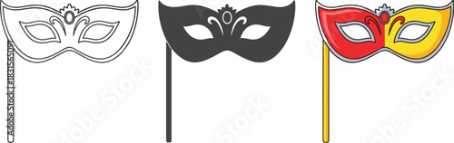 Set of carnival mask isolated on white background collection of masquerade masks in different styles vector illustration of a festive accessory