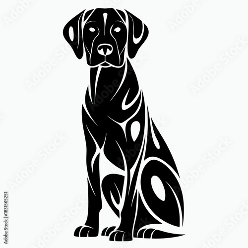 Dalmatian in a stylized design with a confident expression on a white background