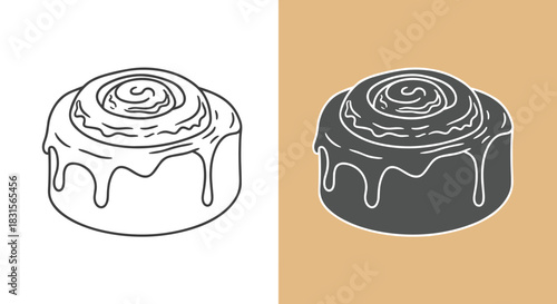 Cinnamon roll vector illustration isolated on white background hand drawn sweet bun with cream bakery product, dessert, pastry, food concept for cafe menu, logo, print