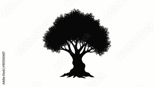 Silhouette of a Majestic Tree with Lush Foliage and Thick Trunk