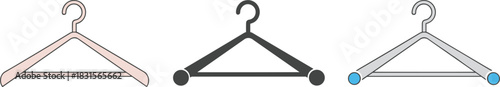 Three clothes hangers in different colors isolated on white background a simple drawing of a hanger for clothes vector illustration of a hanger
