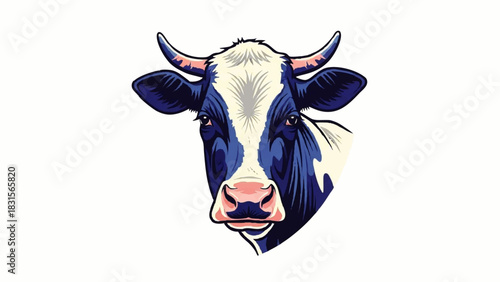 Vector Illustration of a Dairy Cow Head with Blue and White Markings