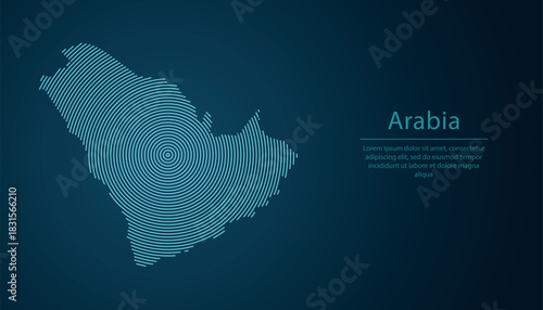 Abstract circular line map of Arabian Peninsula on dark background