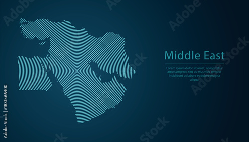 Middle East map with glowing circular lines in abstract tech style