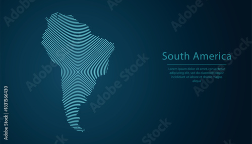 South America map with glowing circular neon blue digital line design