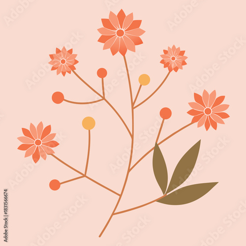 Stylized orange floral sprig illustration on light background
