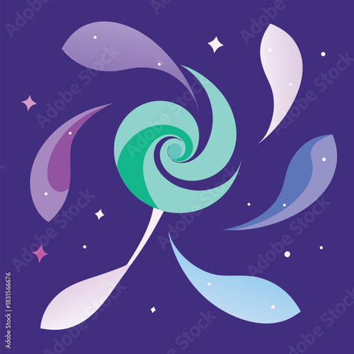 Abstract swirling lollipop concept with colorful cosmic elements