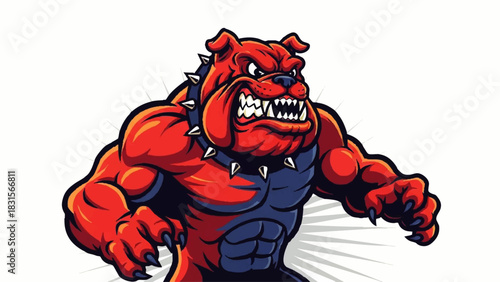Fierce Red Bulldog Mascot with Spiked Collar and Gritted Teeth