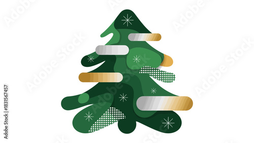 Festive Geometry: A minimalist, artistic interpretation of a Christmas tree, blending geometric shapes and festive colors, perfect for holiday-themed design.