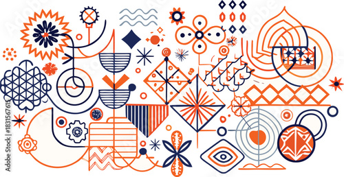 Abstract geometric shape with vibrant colors isolated on transparent background