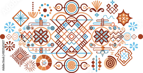 Abstract geometric shape with vibrant colors isolated on transparent background