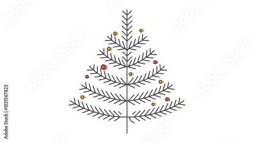 Festive Spruce Ornament: A minimalistic illustration captures the essence of holiday cheer with a decorated spruce, adorned with ornaments.