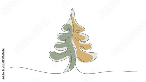 Continuous Line Art Christmas Tree: A minimalist, elegant representation of a Christmas tree created with a single, continuous line. This artwork evokes a sense of simplicity and the festive season.