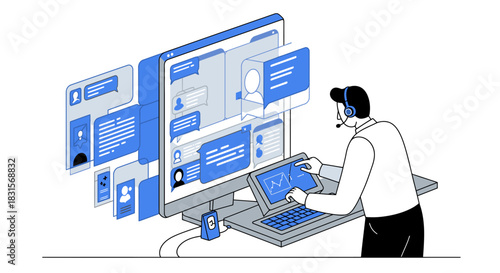 Customer Service Representative Working with Computer System.