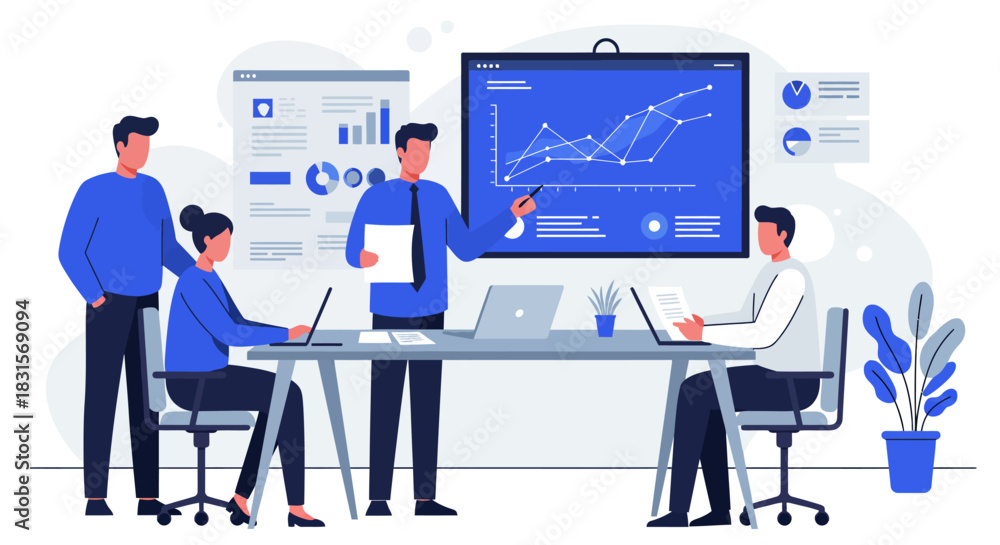 Obraz premium Business Team Meeting with Presentation and Analysis.