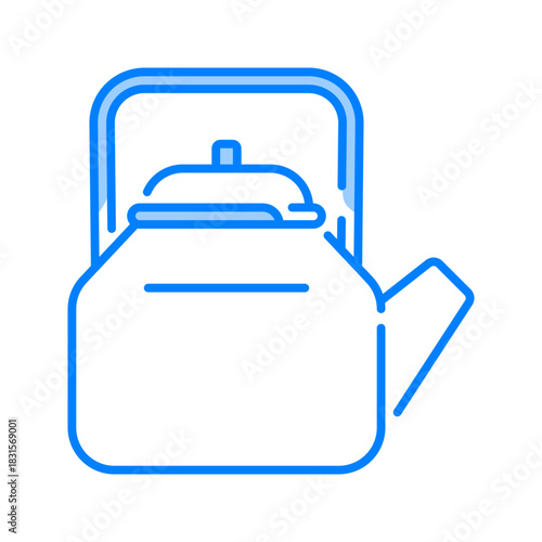 Kettle icon. boiling, water, tea, kitchen, steam, cookware, metal, pot, handle, appliance. Vector Icon Illustration
