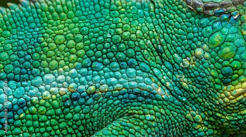 Extreme close up of green reptile skin scales showing detailed texture and patterns suitable for exotic animal biology projects and zoology backgrounds.