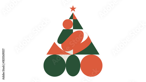 Geometric Christmas tree : A unique, artistic rendering of a Christmas tree constructed from vibrant geometric shapes, embodying a modern festive spirit and minimalist design.