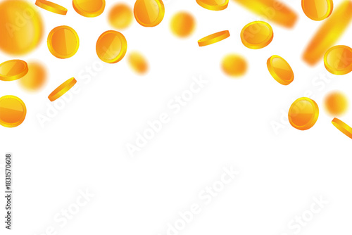 Gold money rain. Golden coins of lottery games prize. Cash explosion and flying coin. Vector illustration