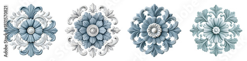 Ornamental Plaster Rosettes: Set of Four Decorative Floral Elements