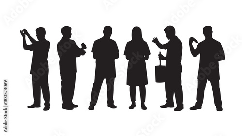 Silhouette of diverse professionals including doctors and business people vector illustration isolated on white background