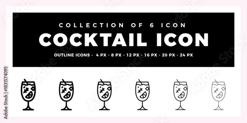 Collection of 6 Cocktail Icons. Outline Design