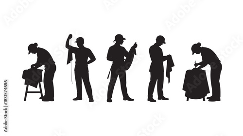 Silhouette of a waiter setting a table preparing for service vector illustration isolated on white