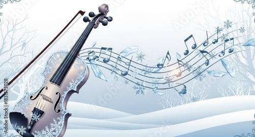 Violin with winter background