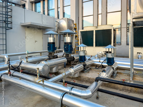 Modern Industrial Piping System in a Commercial Building Environment
