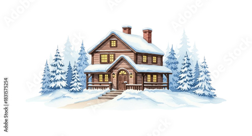 christmas house in the snow