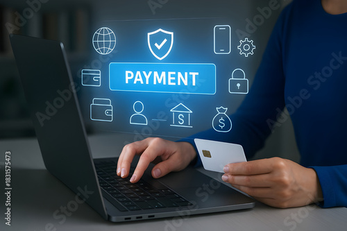 Effortless online payment concept with secure digital banking and modern technology, ideal for financial service promotions and e-commerce platforms