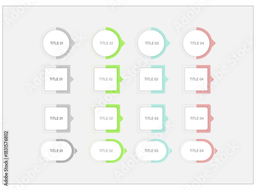 Collection Infographic template. 4 Step in 4 different color's timeline journey, Flat simple infographics design template. Set of step by step design.