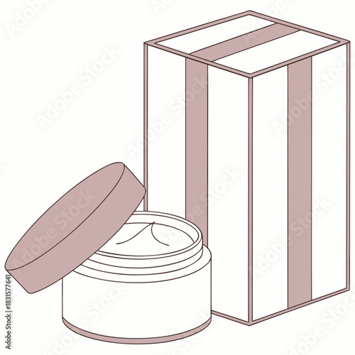 Cosmetic cream jar and packaging box illustration